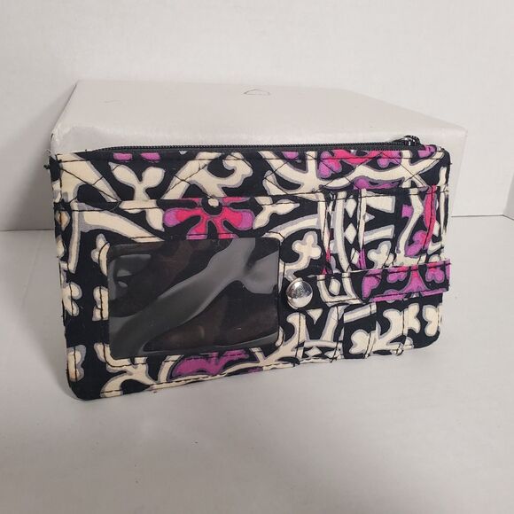 Vera Bradley ID Wallet Wristlet Card Holder Black‎ Pink Floral Quilted - Picture 2 of 12